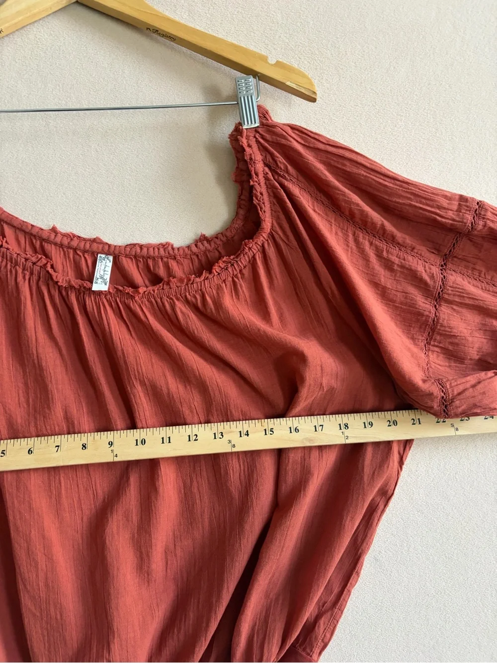 Free People Intimately SUNDOW‎ DARK CORAL Lightweight bodysuit balloon sleeve L